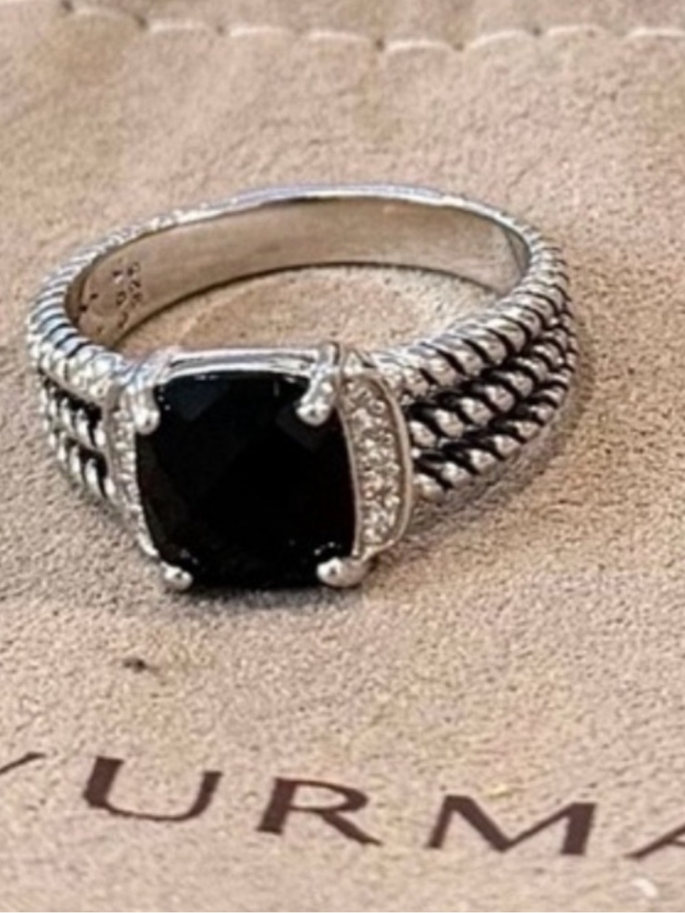 David Yurman Sterling Silver Black Onyx & Diamond Wheaton Ring Size 7